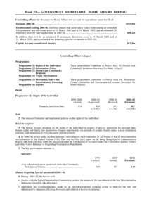 Head 53 — GOVERNMENT SECRETARIAT: HOME AFFAIRS BUREAU Controlling officer: the Secretary for Home Affairs will account for expenditure under this Head. Estimate 2001–02................................................