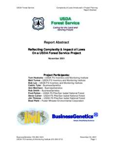 USDA Forest Service  Complexity of Laws Introduced in Project Planning Report Abstract  Report Abstract