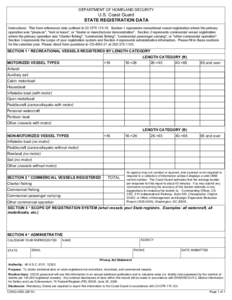 DEPARTMENT OF HOMELAND SECURITY  U.S. Coast Guard STATE REGISTRATION DATA  Instructions: This form references data outlined in 33 CFR[removed]Section 1 represents recreational vessel registration where the primary
