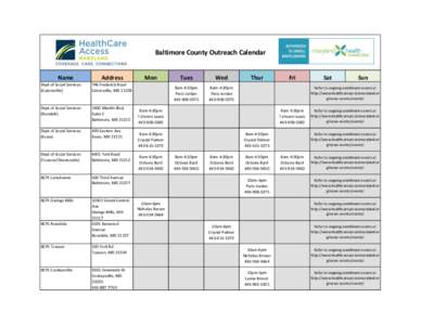 Baltimore County Outreach Calendar  Name Address