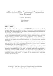 A Description of One Programmer’s Programming Style Revisited Adam N. Rosenberg 1990 August[removed]October 1