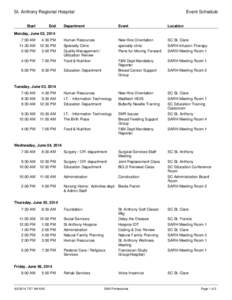 Event Schedule  St. Anthony Regional Hospital Start  End