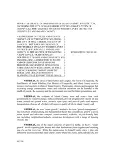 BEFORE THE COUNCIL OF GOVERNMENTS OF ISLAND COUNTY, WASHINGTON,  INCLUDING THE CITY OF OAK HARBOR, CITY OF LANGLEY, TOWN OF COUPEVILLE, PORT DISTRICT OF SOUTH WHIDBEY, PORT DISTRICT OF COUPEVILLE AND ISLAND COUNTY A RESO