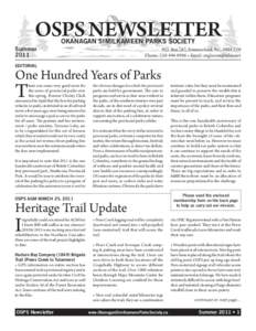 OSPS NEWSLETTER OKANAGAN SIMILKAMEEN PARKS SOCIETY Summer	 2011