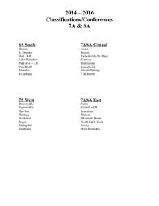 2014 – 2016 Classifications/Conferences 7A & 6A 6A South  7A/6A Central