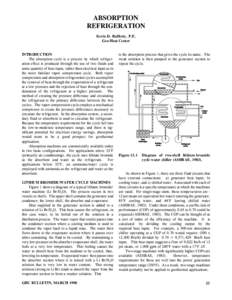 ABSORPTION REFRIGERATION Kevin D. Rafferty, P.E. Geo-Heat Center INTRODUCTION The absorption cycle is a process by which refrigeration effect is produced through the use of two fluids and