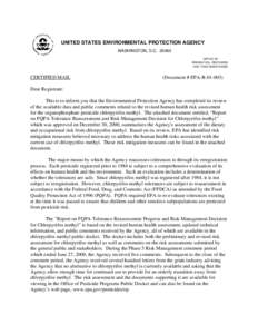 Risk / Antiparasitic agents / Food Quality Protection Act / Food law / United States Environmental Protection Agency / Risk management / Chlorpyrifos / Reference dose / Organophosphate / Pesticides / Chemistry / Agriculture