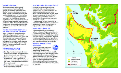 The map shows tsunami hazard areas (yellow) and areas of higher ground (green). Go to the nearest high ground—at least 50 feet above sea level, if possible. If you don’t have time to travel to high ground, but are in