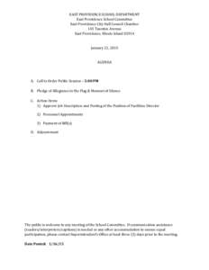 EAST PROVIDENCE SCHOOL DEPARTMENT East Providence School Committee East Providence City Hall Council Chamber 145 Taunton Avenue East Providence, Rhode Island 02914