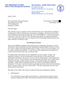 U.S. Department of Labor  San Francisco – Seattle District Office Office of Labor-Management Standards