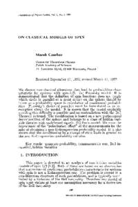 Foundations of Physics Letters, Vol. 5, No. 3, 1992  ON CLASSICAL MODELS OF SPIN Marek Czaehor Centre for TheoreticM Physics