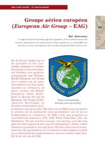 Aan u het woord – à vous la parole  Groupe aérien européen (European Air Group – EAG) eRiC a ppelDooRn Le major d’aviation breveté d’état-major Eric Appeldoorn, Ir est le chef de la section CIS