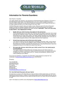 Letter for Parents/Guardians for Old World Wisconsin Field Trips