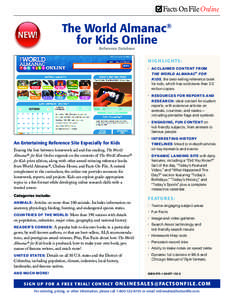 Facts On File Online  NEW! The World Almanac® for Kids Online
