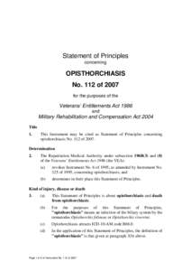 Statement of Principles concerning OPISTHORCHIASIS No. 112 of 2007 for the purposes of the