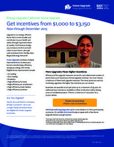 Energy Upgrade California® Home Upgrade  Get incentives from $1,000 to $3,150 Now through December 2015 Upgrade to an energy-efficient home that is more durable and
