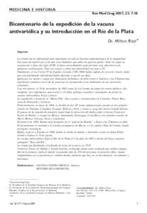 Bicentenario de la expedición de la vacuna antivariólica y su introducción en el Río de la Plata MEDICINA E HISTORIA