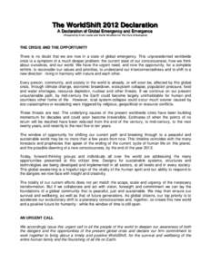 The WorldShift 2012 Declaration A AD Deeccllaarraattiioonn ooff G Glloobbaall E Em