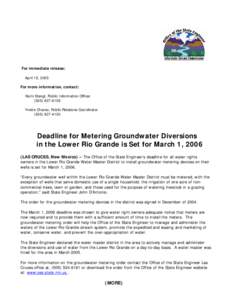 For immediate release: April 15, 2005 For more information, contact: Karin Stangl, Public Information Officer[removed]Yvette Chavez, Public Relations Coordinator