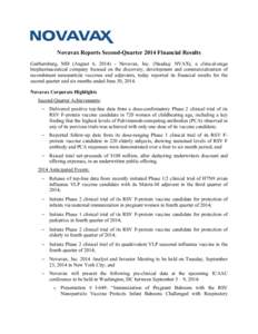 Microsoft Word - Novavax Reports Second-Quarter 2014 Financial Results