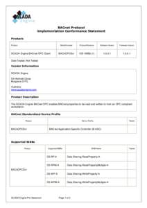 BACnet Protocol Implementation Conformance Statement Products Product  SCADA Engine BACnet OPC Client