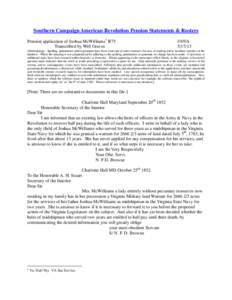 Southern Campaign American Revolution Pension Statements & Rosters Pension application of Joshua McWilliams 1 R75 Transcribed by Will Graves f10VA[removed]