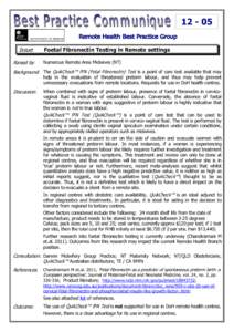 Foetal Fibronectin Testing in Remote Settings