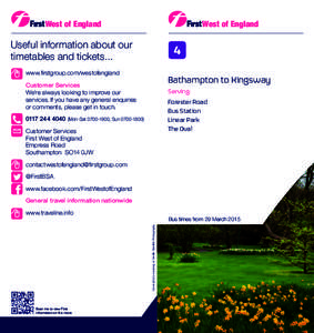 West of England  West of England Useful information about our timetables and tickets...