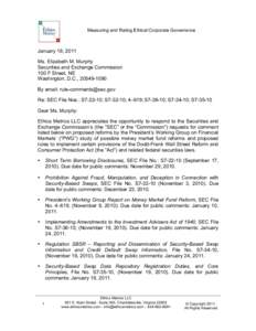 Measuring and Rating Ethical Corporate Governance  January 18, 2011 Ms. Elizabeth M. Murphy Securities and Exchange Commission 100 F Street, NE