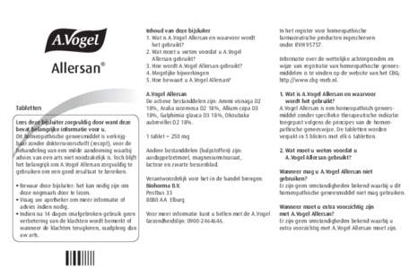 Allersan  ® Tabletten Lees deze bijsluiter zorgvuldig door want deze