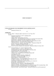 1  INDEX TO SUBJECTS ________________________________________________________________________________________________ 175TH ANNIVERSARY OF ESTABLISHMENT OF SWAN RIVER COLONY