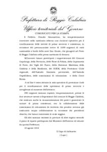 Prefettura di Reggio Calabria Ufficio territoriale del Governo COMUNICATO PER LA STAMPA Il  Prefetto,