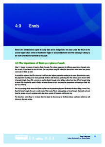 4.0	  Ennis Ennis is the administrative capital of county Clare and is designated a hub town under the NSS. It is the second largest urban centre in the Western Region. It is located between two NSS Gateways, Galway to