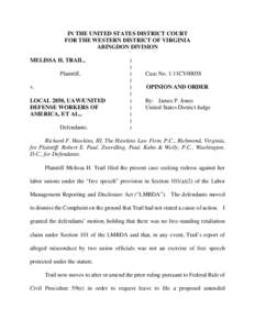 IN THE UNITED STATES DISTRICT COURT FOR THE WESTERN DISTRICT OF VIRGINIA ABINGDON DIVISION MELISSA H. TRAIL, Plaintiff, v.