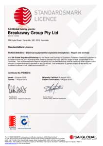 SAI Global hereby grants:  Breakaway Group Pty Ltd ACN Hyde Street, Yarraville, VIC, 3013, Australia
