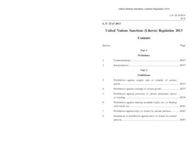 《2013 年聯合國制裁 ( 利比里亞 ) 規例》  United Nations Sanctions (Liberia) Regulation[removed] 年第 32 號法律公告 B338