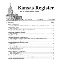 Kansas Register Kris W. Kobach, Secretary of State Vol. 33, No. 22  In this issue . . .