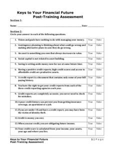 Keys to Your Financial Future Post-Training Assessment Section	
  1:	
     Name:	
  ____________________________________________________________________________	
  Date:	
  ___________________	
   	
  