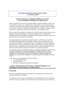 SY NTHÈSES DES DÉBATS DU SÉM I NA I RE DE CUSCO  7­10 septembre 2006  P ROP OSI TI ONS P OUR L’ASSEM BLÉE GÉNÉRA LE DE L’AP M M   ET LA  CONFÉRENCE M I NI STÉRI ELLE I NTERNA TI ONA LE  