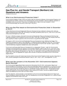 Environment and Sustainable Resource Development Gas Plus Inc. and Handel Transport (Northern) Ltd. Questions and Answers Compliance Enforcement