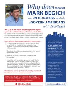 Why does  SENATOR MARK BEGICH want UNITED