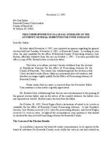 November 12, 1992 Ms. Kay Sather Benewah County Clerk/Auditor County of Benewah St. Maries, ID[removed]THIS CORRESPONDENCE IS A LEGAL GUIDELINE OF THE