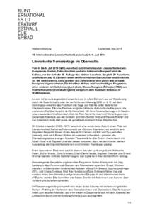 Medienmitteilung  Leukerbad, Mai[removed]Internationales Literaturfestival Leukerbad, 4.–6. Juli 2014