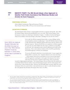 Government / Identity theft / Tax evasion / Nina E. Olson / Treasury Inspector General for Tax Administration / Public administration / Taxation in the United States / Internal Revenue Service / Office of the Taxpayer Advocate