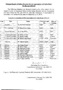 Election Results of Indian Revenue Service Association (All India Body) for the year[removed]The following Members are declared elected as the office bearers for the respective posts as mentioned below of the Indian Reve