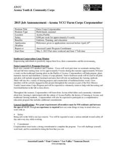 AYCC Acoma Youth & Community Corps 2015 Job Announcement –Acoma YCC/ Farm Corps Corpsmember Position Title Position Type