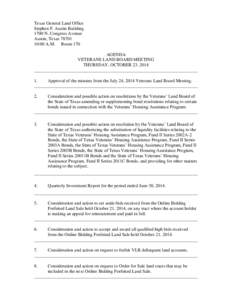 Texas General Land Office Stephen F. Austin Building 1700 N. Congress Avenue Austin, Texas[removed]:00 A.M. Room 170 AGENDA