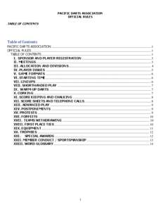 PACIFIC DARTS ASSOCIATION OFFICIAL RULES TABLE OF CONTENTS  Table of Contents