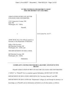 Case 1:14-cv[removed]Document 1 Filed[removed]Page 1 of 23  IN THE UNITED STATES DISTRICT COURT FOR THE DISTRICT OF COLUMBIA  ASSOCIATION OF PRIVATE SECTOR