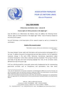 ASSOCIATION FRANÇAISE POUR LES NATIONS UNIES Aix-en-Provence CALL FOR PAPERS L’Observateur des Nations Unies – volume 38